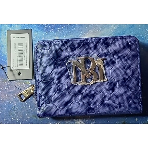 Badgley Mischka Wallet Electric Blue  Monogram Vegan Leather - Picture 1 of 7
